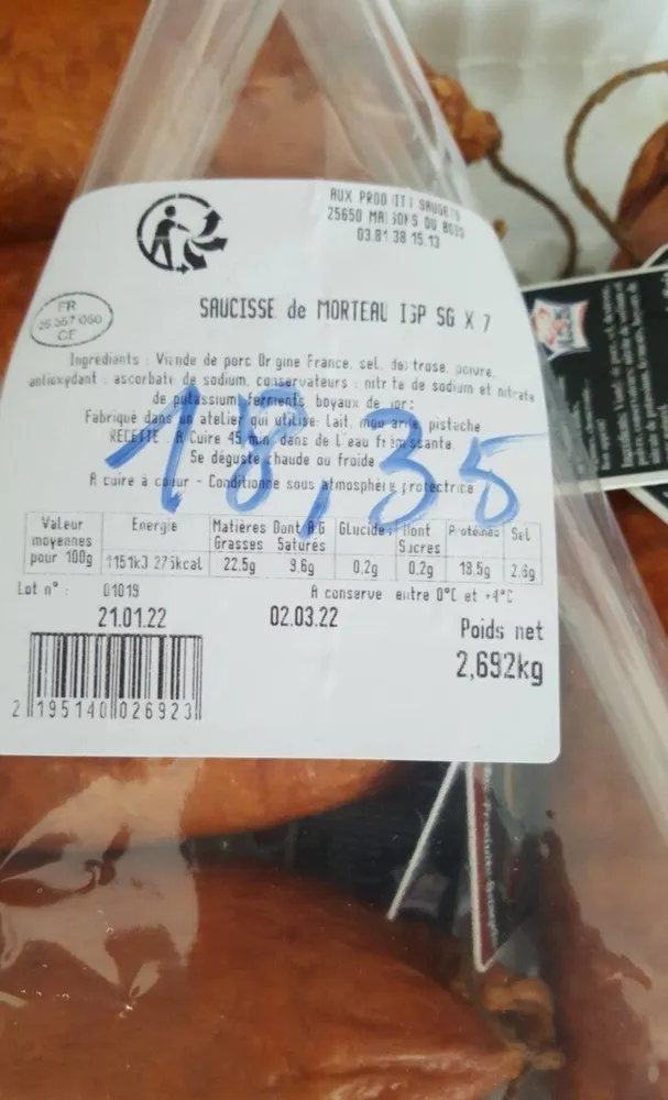 Saucisse de morteau IGP