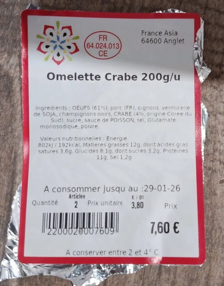 Omelette crabe 200g/u