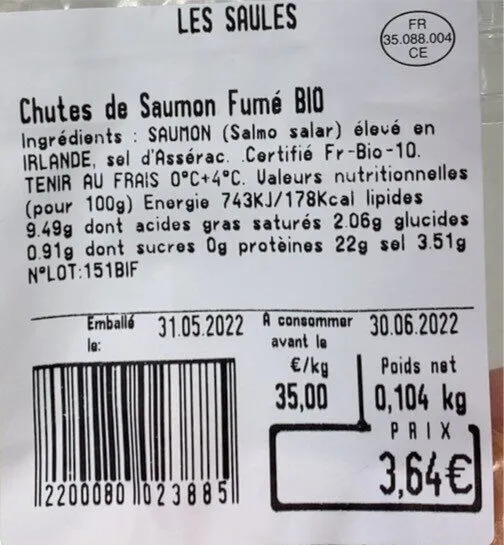 Chutes de Saimon Fumé BIO