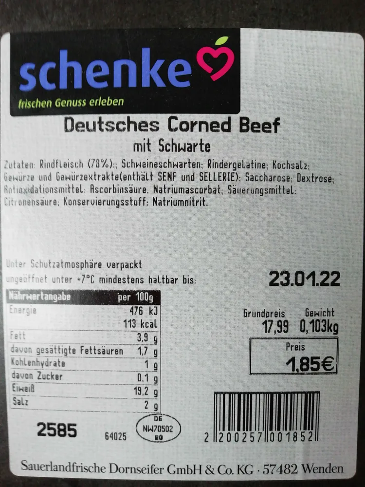 Deutsches Corned Beef mit Schwarte