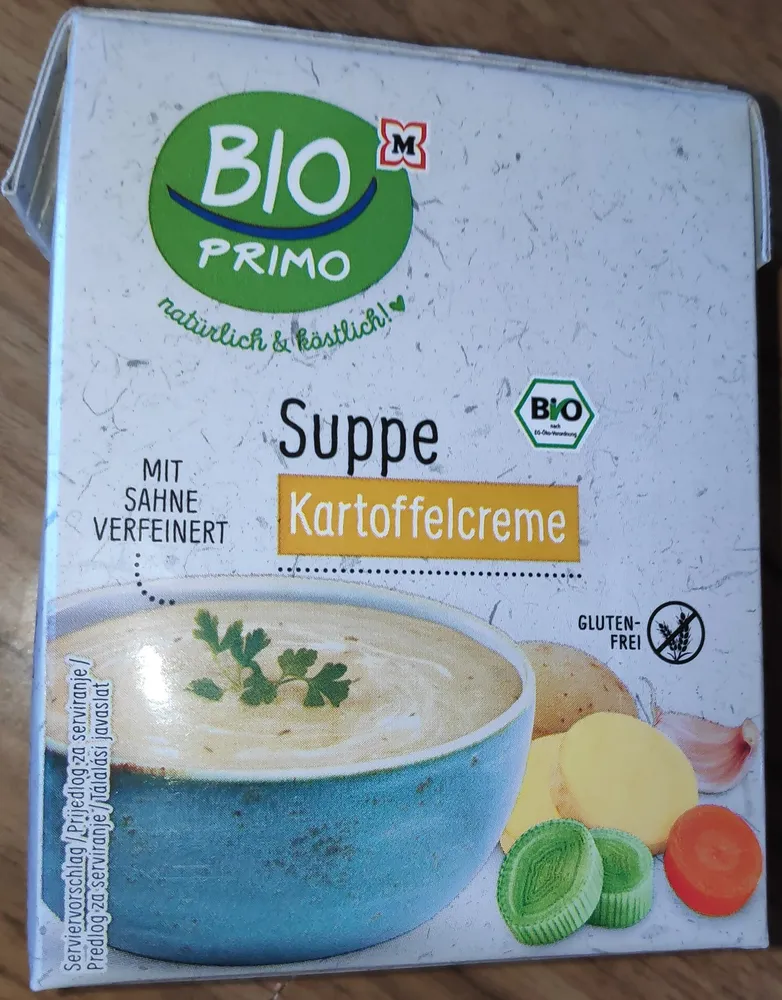 Kartoffelcreme-Suppe, mit Sahne verfeinert (Bio)