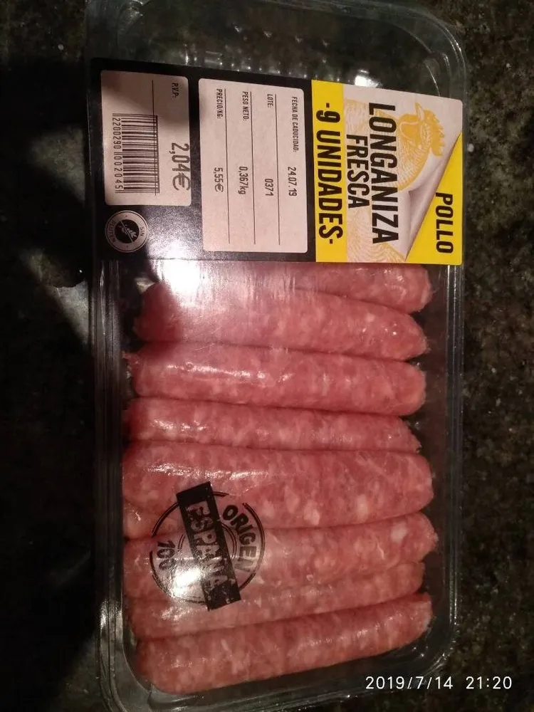 Longaniza de pollo fresca 9 unidades