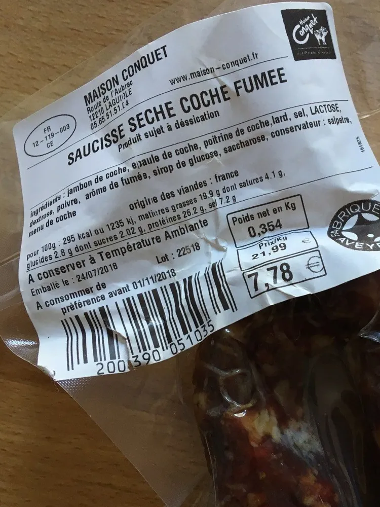 Saucisse sèche de coche fumée