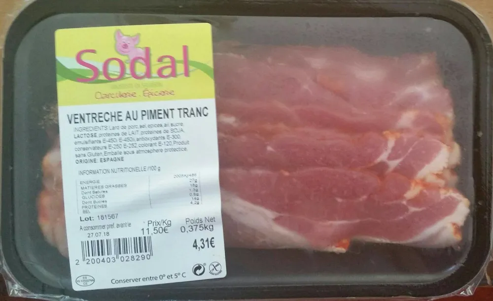 Ventrèche au piment tranchée