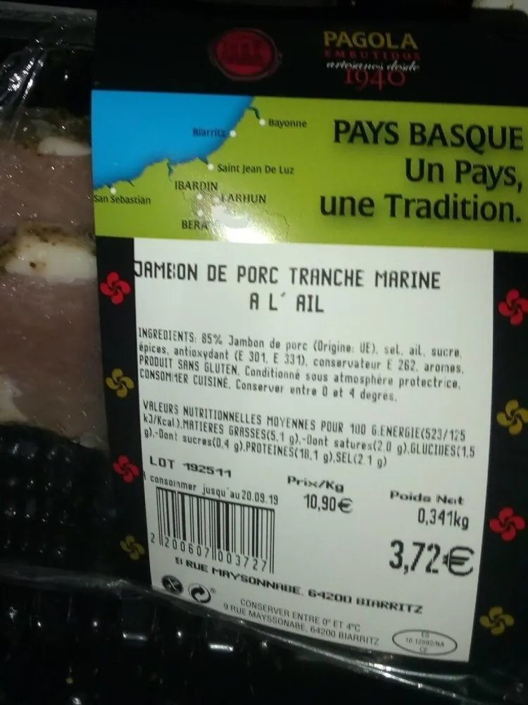 Jambons de porc tranche marinée a l'ail