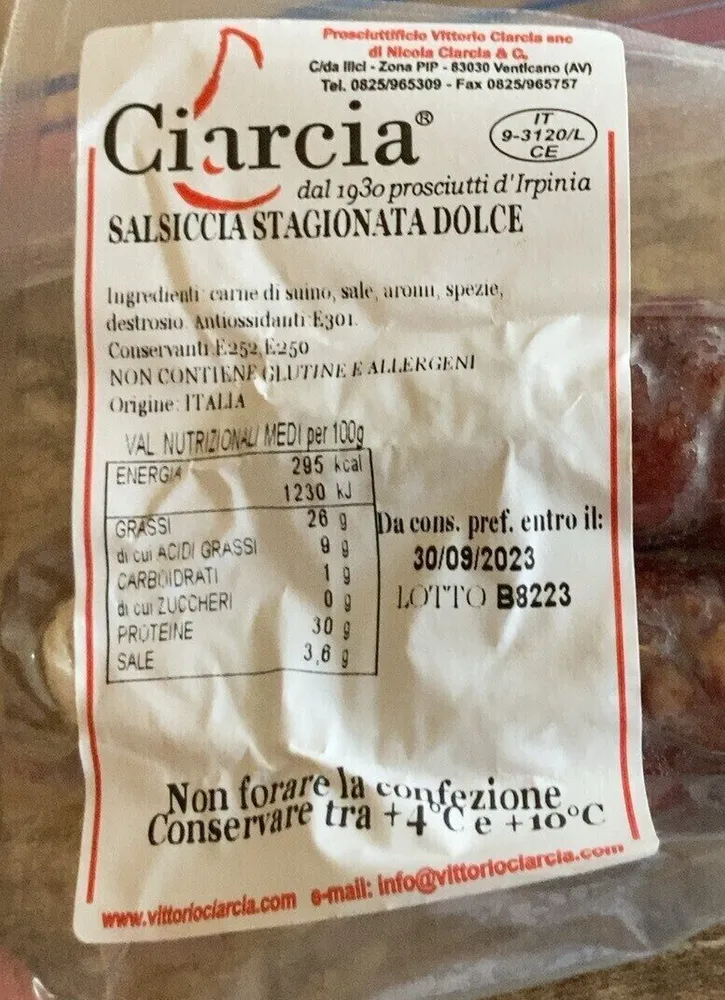 Salsiccia stagionata dolce