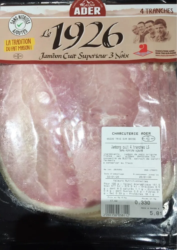 Jambon cuit superieur 3 Noix