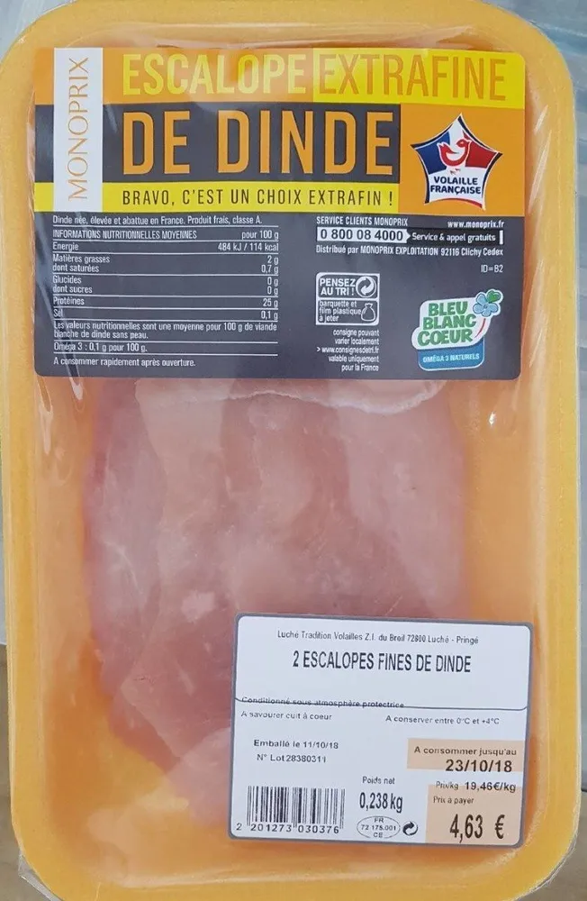 escalope extrarafine de dinde