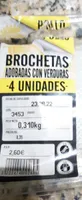 Brochetas de pollo adosadas con verduras