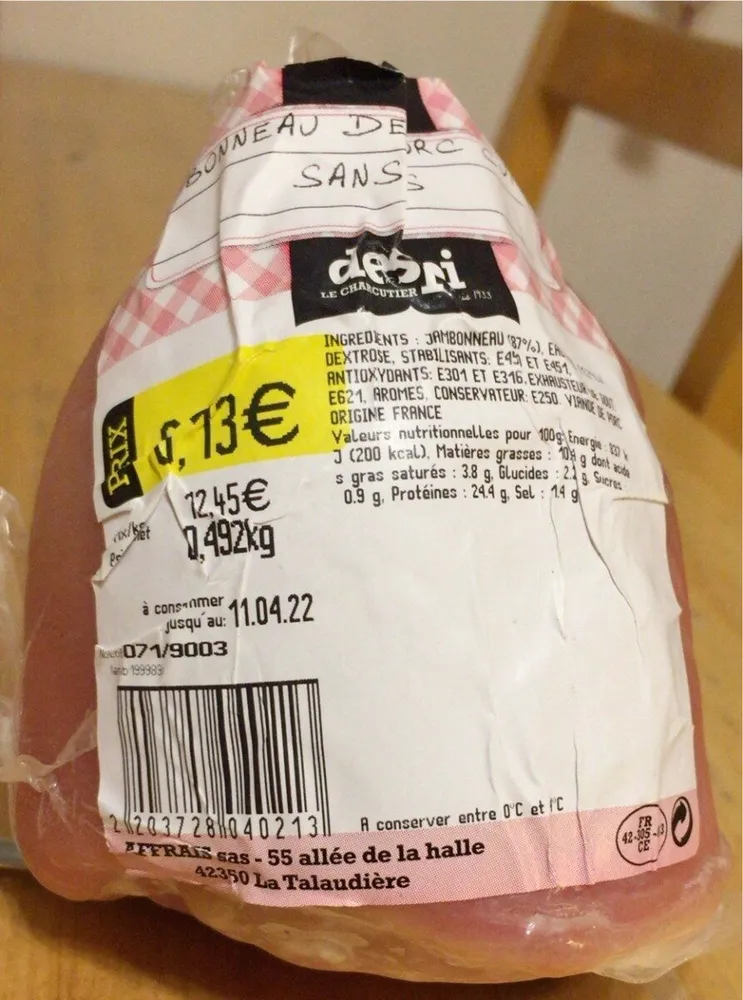 Jambonneau de porc cuit sans os