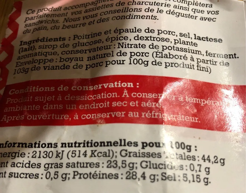 Saucisse seche pur porc