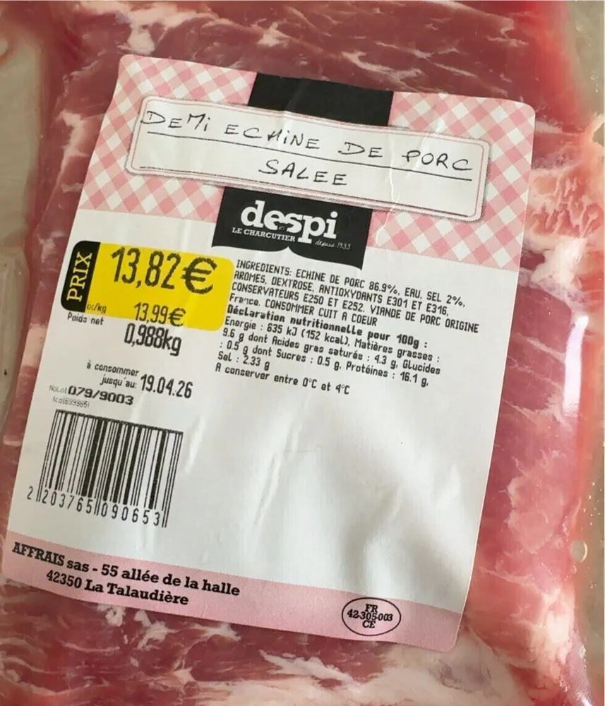 Demi echine de porc