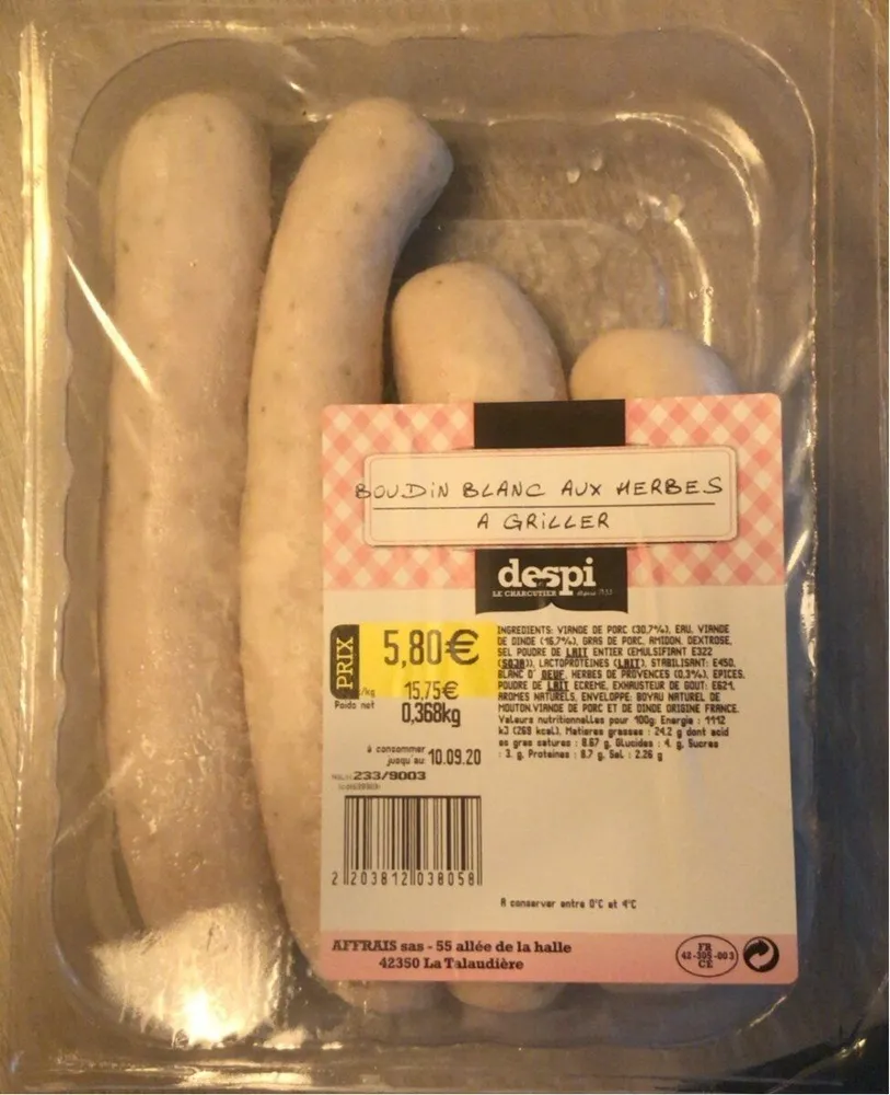 Boudin blanc aux herbes à griller