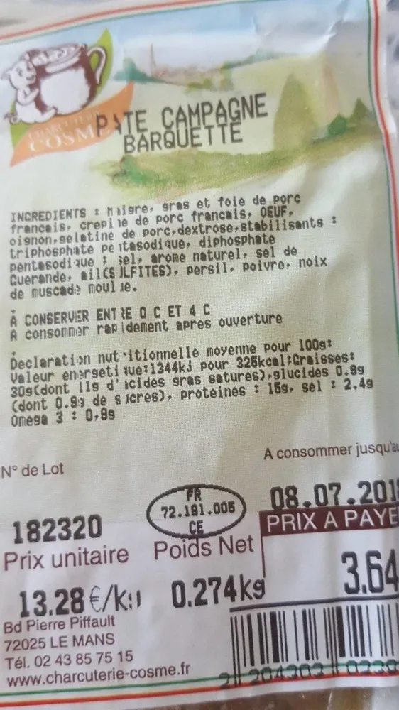 Pâte campagne barquette