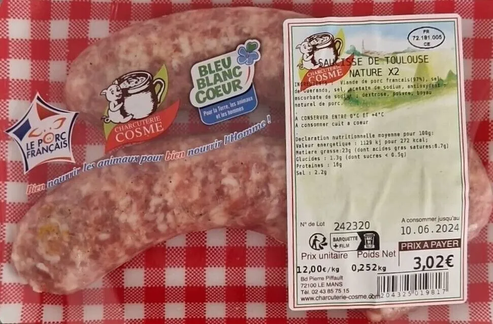Saucisse de Toulouse Nature x2