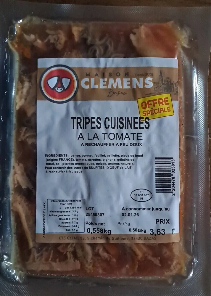 Tripes cuisinées à la tomate