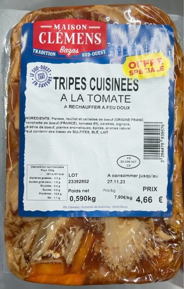 Tripes cuisinées à la tomate