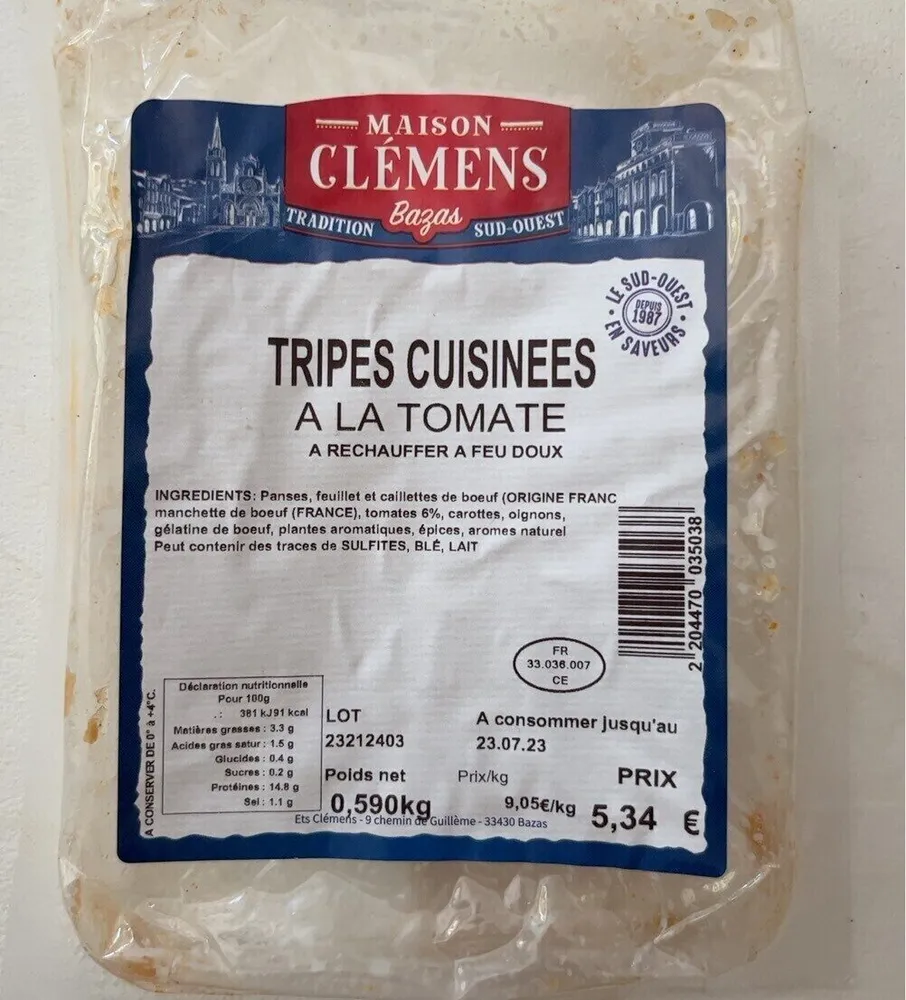 Tripes cuisinées à la tomate