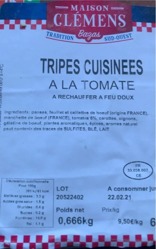 Tripes cuisinees