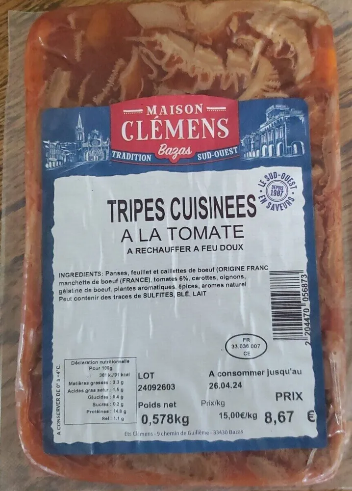 TRIPES CUISINEES A LA TOMATE