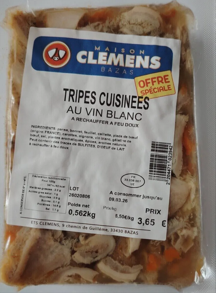 Tripes cuisinées au vin blanc