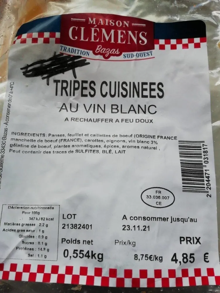 Tripes cuisinées
