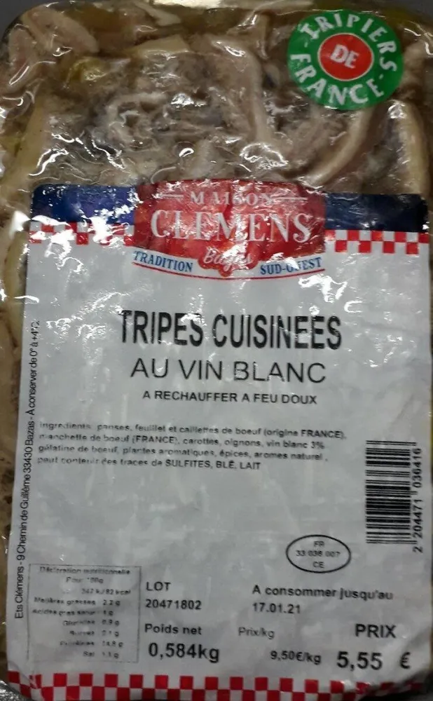 Tripes cuisinées au vin blanc