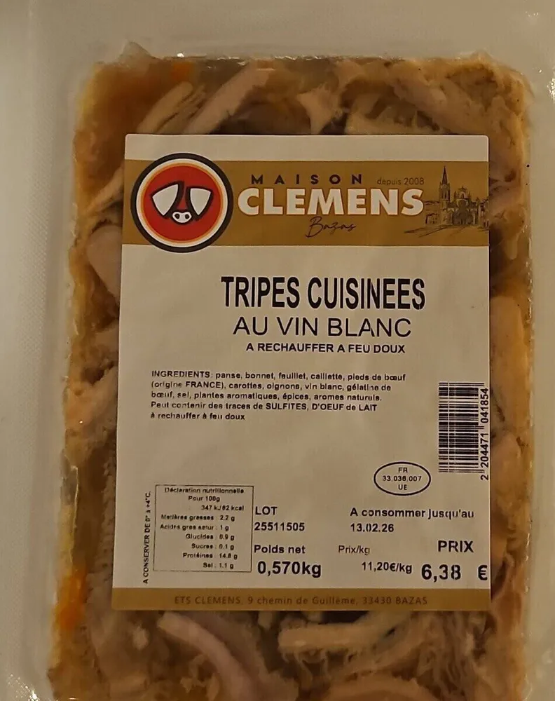 tripes cuisinées au vin blanc