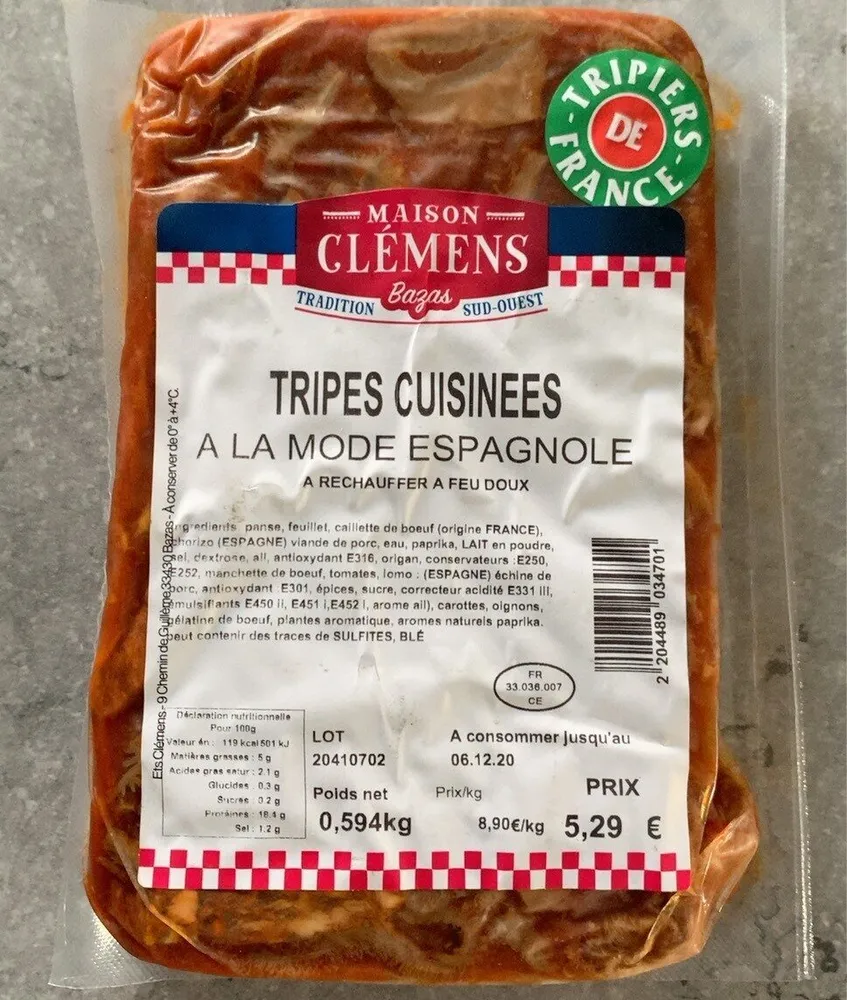 Tripes cuisinee à la mode Espagnole