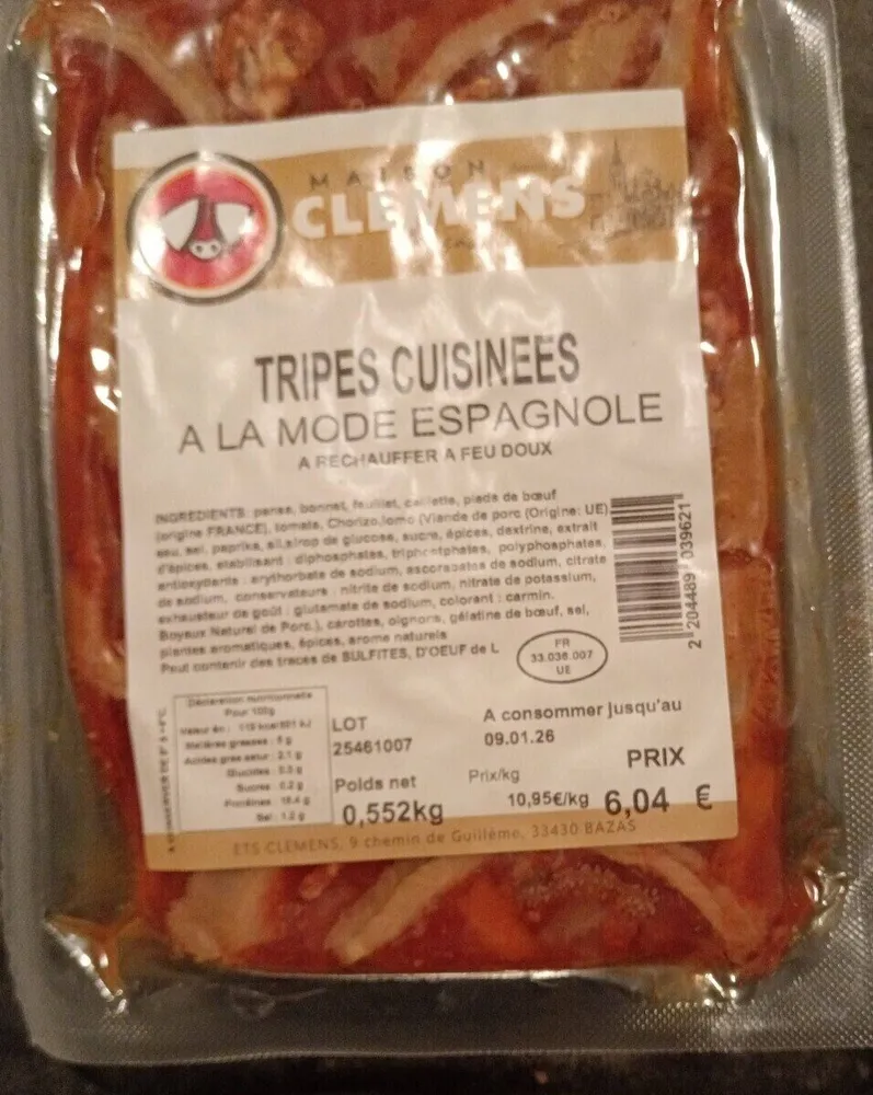 Tripes cuisinées à la mode espagnole