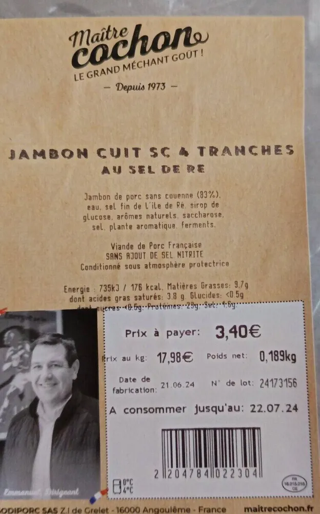 Jambon cuit SC 4 tranches au sel de ré