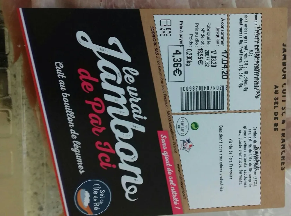 Jambon cuit 4 tranches au sel de Re