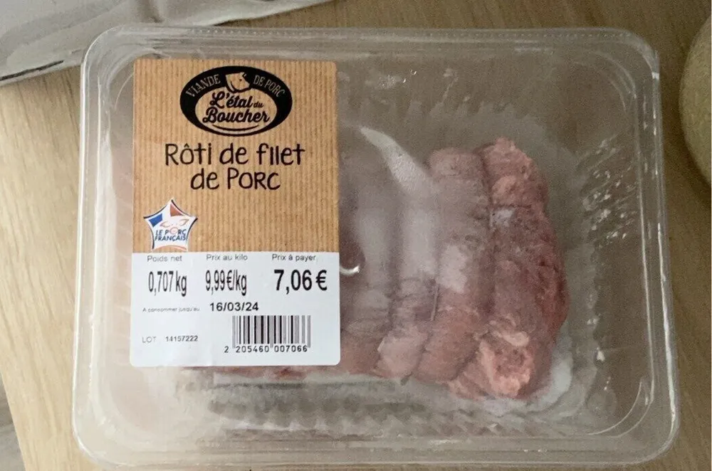 Rôti de filet de porc l’etal du boucher