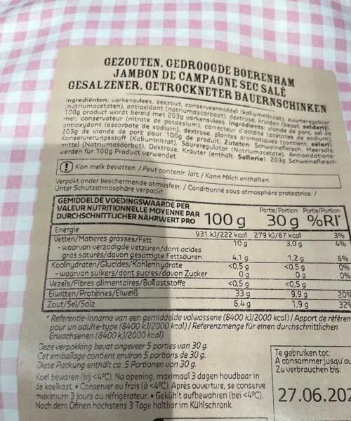 GEZOUTEN, GEDROOGDE BOERENHAM / JAMBON DE CAMPAGNE SEC SALÉ / GESALZENER, GETROCKNETER BAUERNSCHINKEN