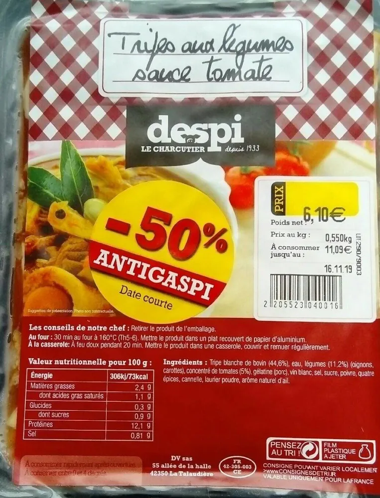 Tripes aux légumes sauce tomate