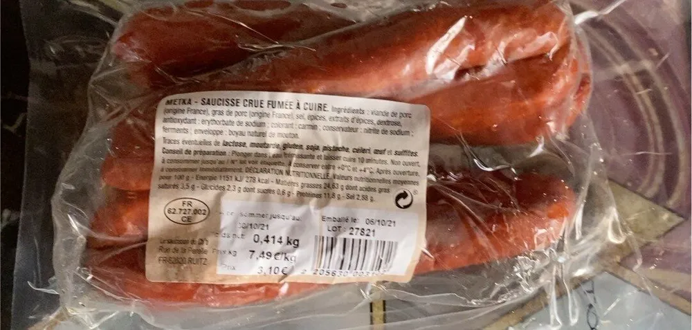 Saucisse crue fumée à cuire