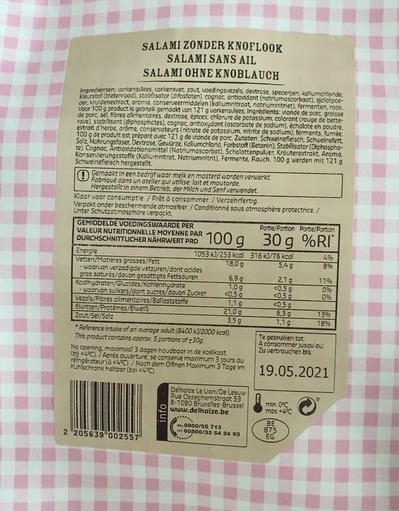 Salami sans ail