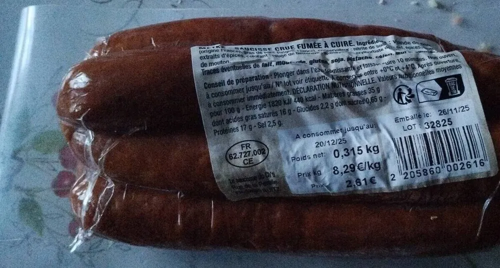 Saucisse crue fumée à cuire