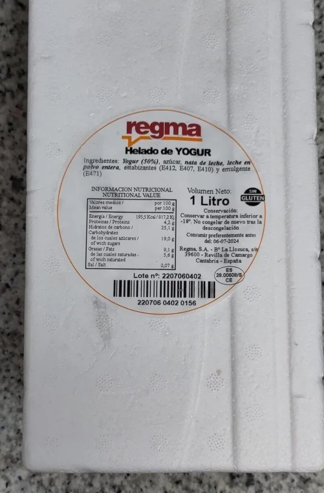 Helado de yogur Regma