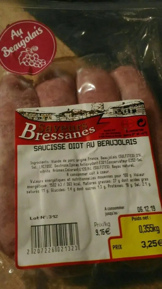 Saucisse Diot au BEAUJOLAIS