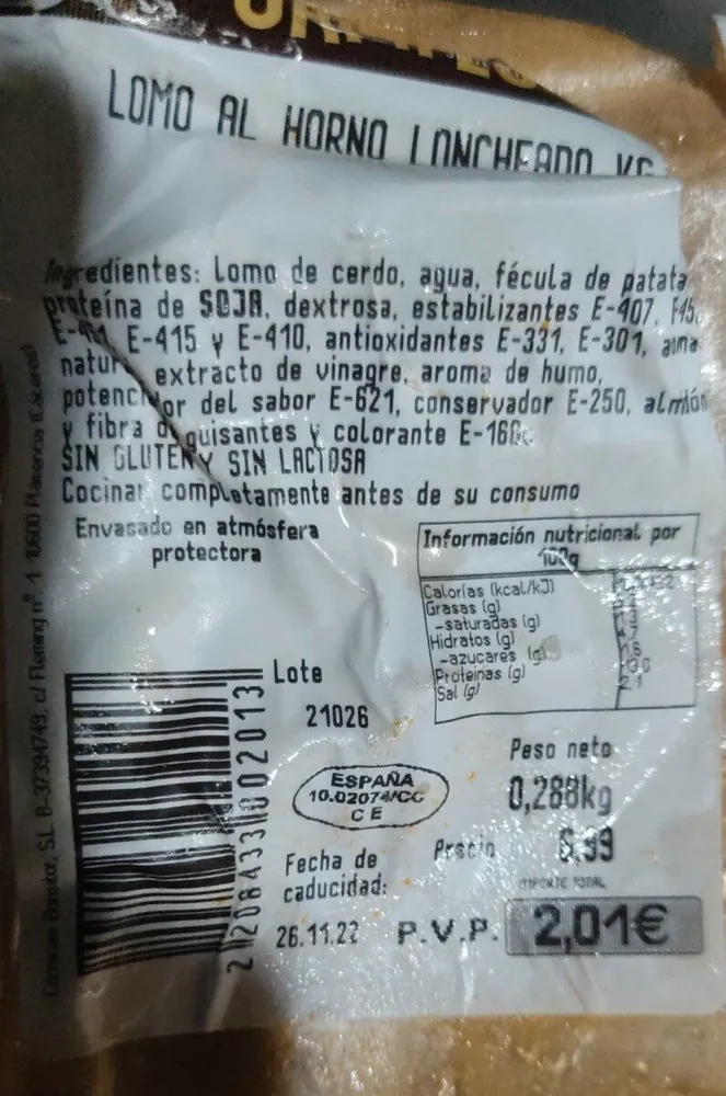 Lomo al horno loncheado