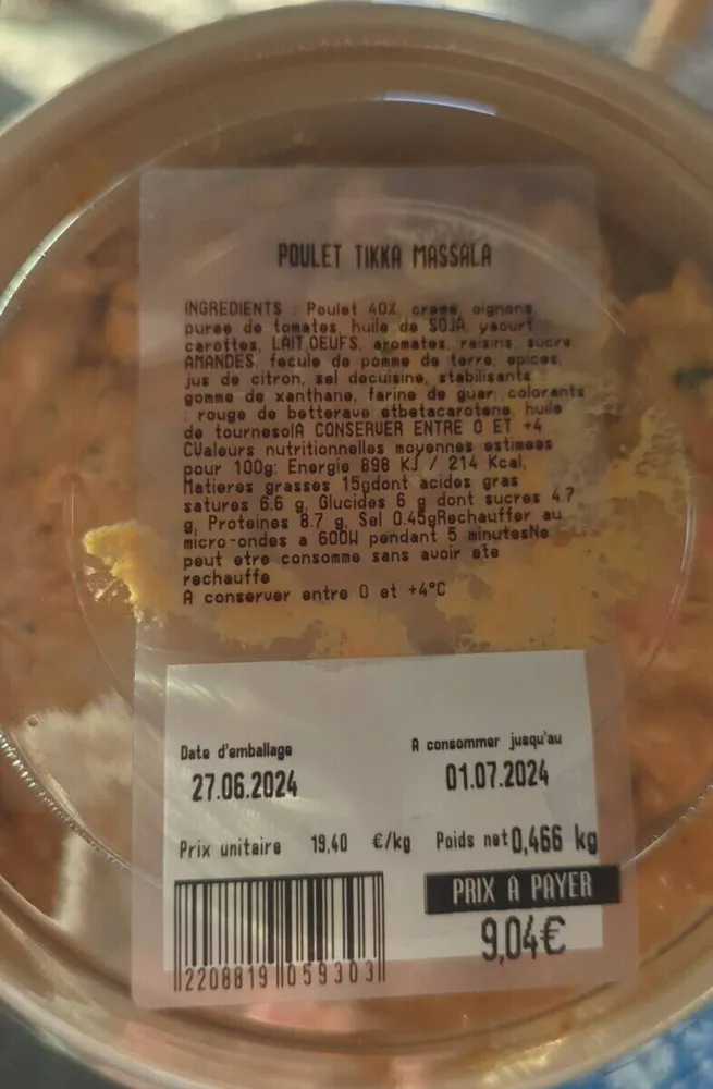 Poulet tikka massala