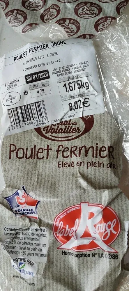 Poulet fermier élevé en plein air label rouge