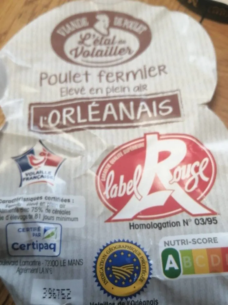 Poulet fermier blanc label rouge