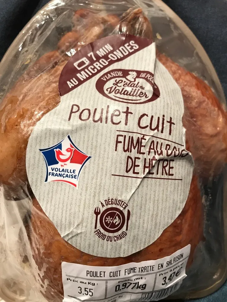 Poulet cuit fumé au bois de hêtre