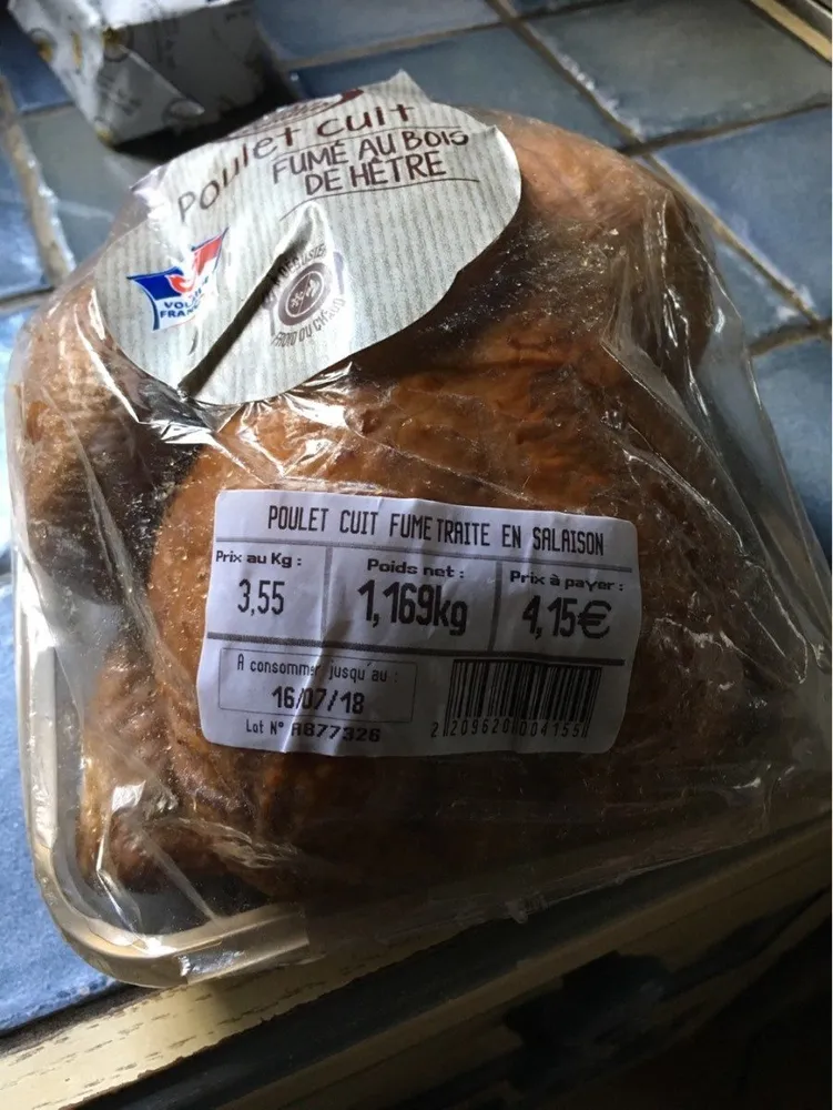 Poulet cuit fume