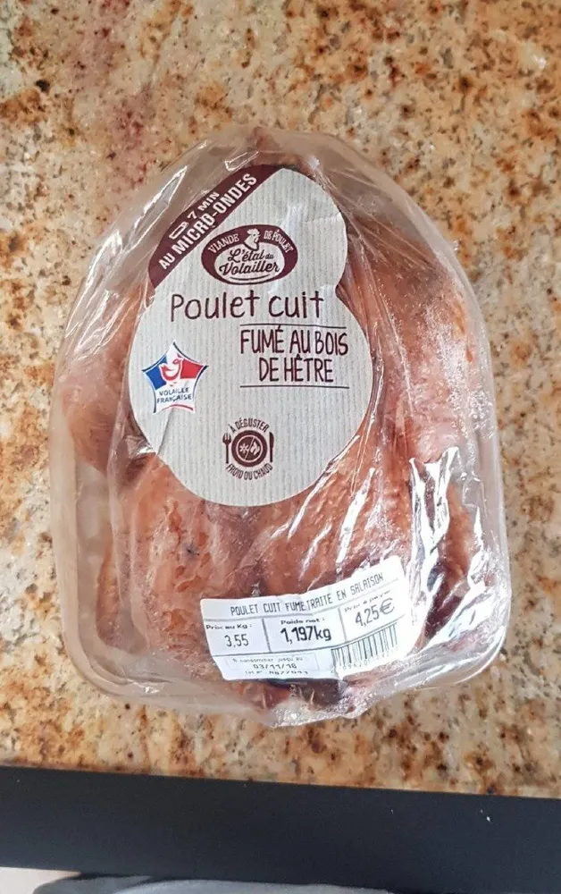 Poulet cuit fumé au bois de hêtre