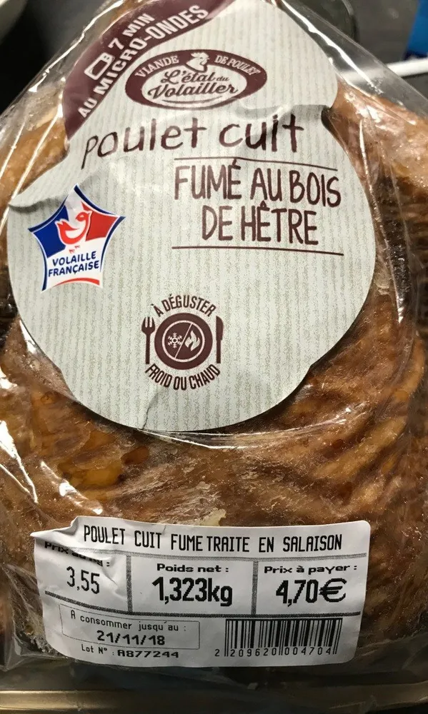 Poulet cuit fumée au bois de hêtre
