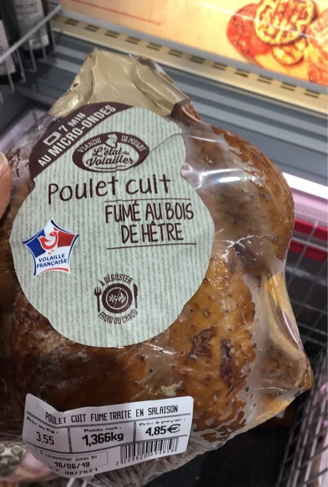 Poulet cuit fumé au bois de hêtre