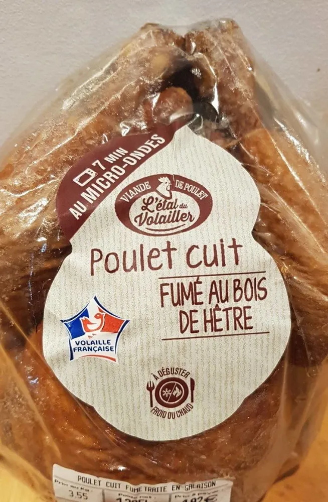 Poulet cuit fumé au bois de hêtre